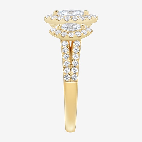 Love Lives Forever (H-I / Si1-Si2) Womens 1 CT. T.W. Lab Grown White Diamond 10K Gold Marquise Side Stone 3-Stone Engagement Ring