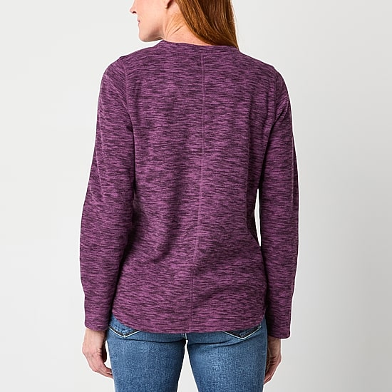 St. John's Bay Polar Fleece Womens V Neck Long Sleeve Sweatshirt