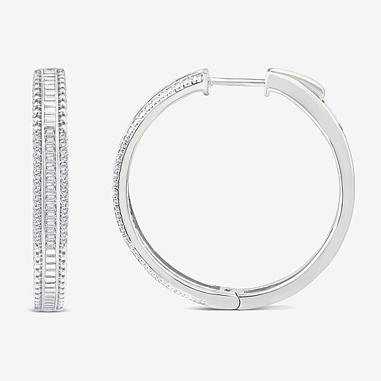 Limited Quantities! Womens 1/2 CT. T.W. Natural White Diamond 14K Gold 29.2mm Hoop Earrings