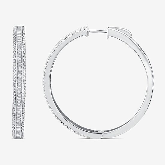Limited Quantities! Womens 7/8 CT. T.W. Natural White Diamond 14K Gold 38.8mm Hoop Earrings