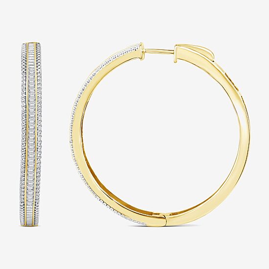 Limited Quantities! Womens 7/8 CT. T.W. Natural White Diamond 14K Gold 38.8mm Hoop Earrings