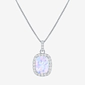 Womens Lab Created Gemstone Sterling Silver Halo Pendant Necklace