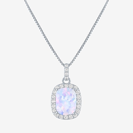 Womens Lab Created Gemstone Sterling Silver Halo Pendant Necklace