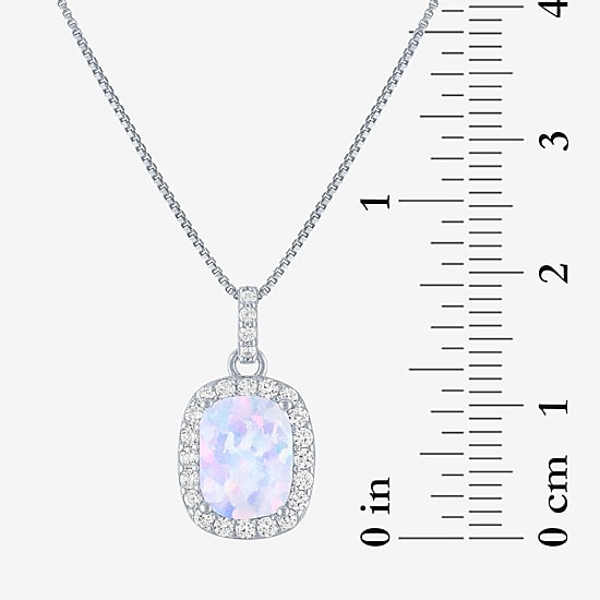 Womens Lab Created Gemstone Sterling Silver Halo Pendant Necklace