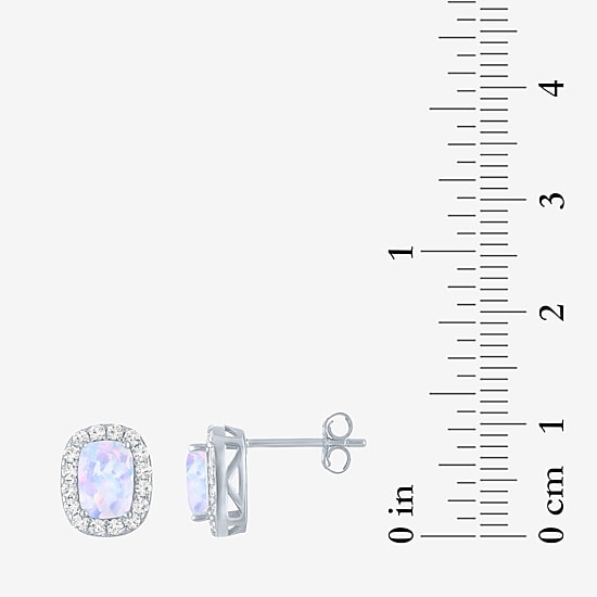 Lab Created Gemstone Sterling Silver 10.3mm Halo Stud Earrings