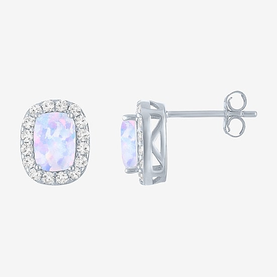 Lab Created Gemstone Sterling Silver 10.3mm Halo Stud Earrings