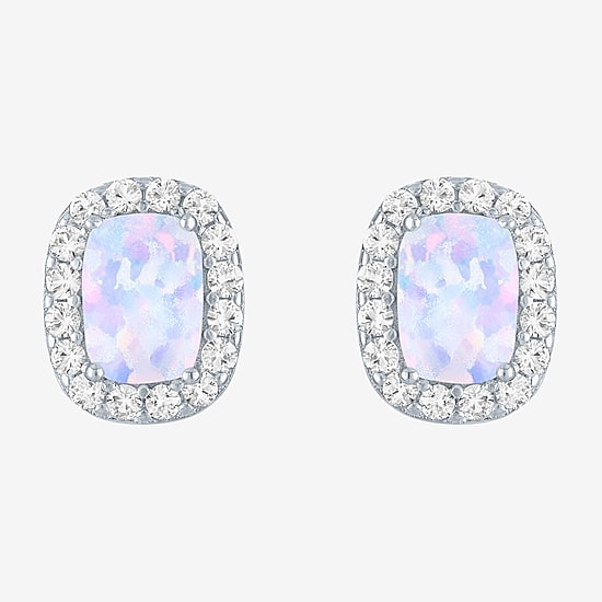 Lab Created Gemstone Sterling Silver 10.3mm Halo Stud Earrings