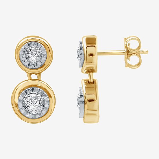 Ever Star (G / SI1-SI2) Lab-Grown Diamond 14K Gold Over SIlver Circle Round Drop Earrings