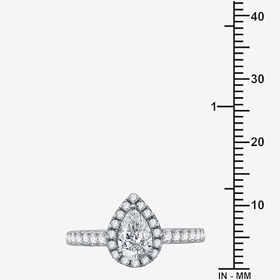 (H-I / I1) Womens 2 CT. T.W. Lab Grown White Diamond 10K Gold Pear Side Stone Halo Bridal Set