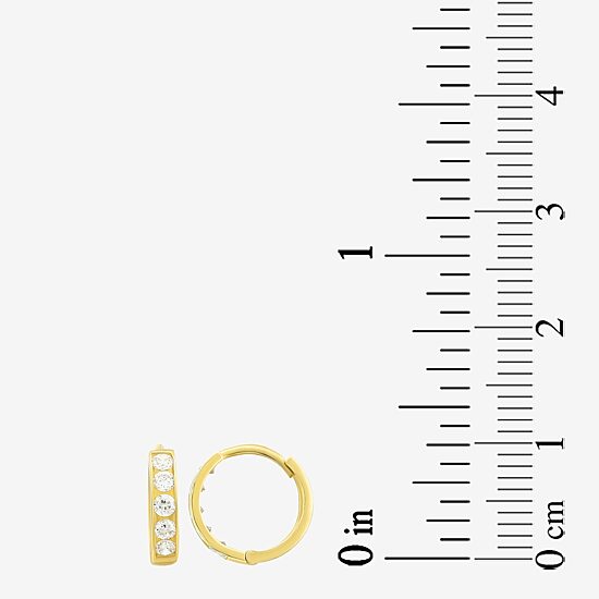 Girls Cubic Zirconia 14K Gold 9mm Round Hoop Earrings