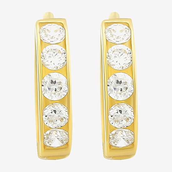 Girls Cubic Zirconia 14K Gold 9mm Round Hoop Earrings
