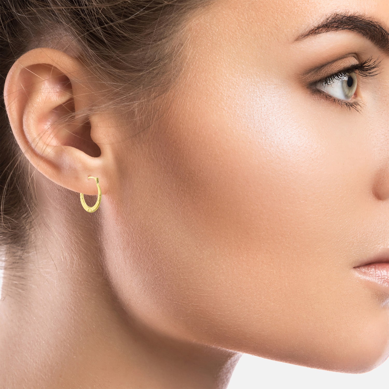 Womens 10K Gold 15mm Round Hoop Earrings