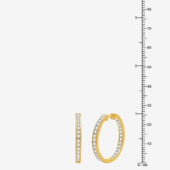 Womens 1 1/2 CT. T.W. Lab Grown White Diamond 14K Gold Over Silver 25.3mm Hoop Earrings