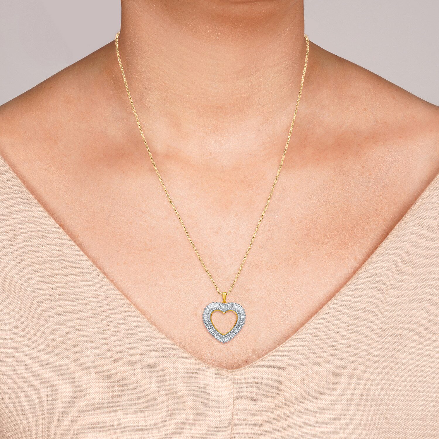 (H-I / I1) Womens 1 CT. T.W. Lab Grown White Diamond 14K Gold Over Silver Sterling Heart 18 Inch Pendant Necklace