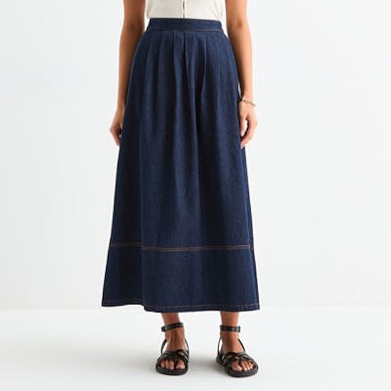 a.n.a Womens Mid Rise Long Denim Skirt