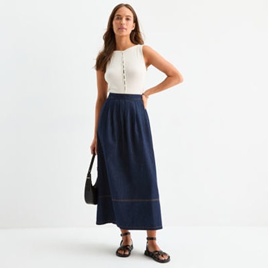 a.n.a Womens Mid Rise Long Denim Skirt