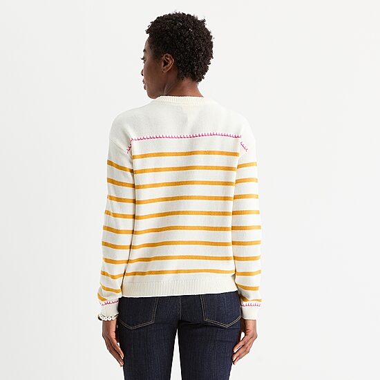 St. John's Bay Womens Crew Neck Long Sleeve Striped Pullover Sweater