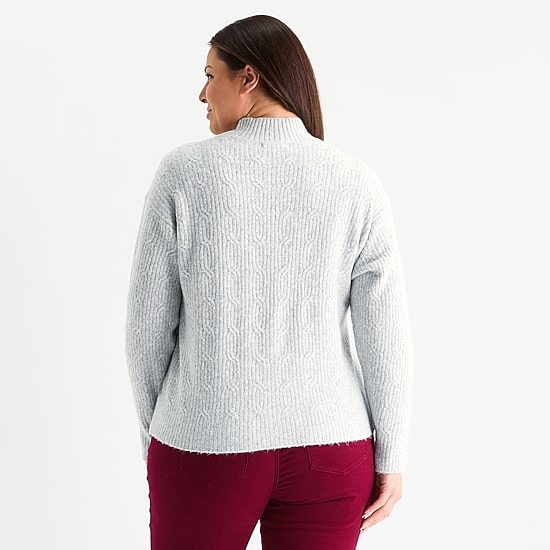 Liz Claiborne Plus Womens Crew Neck Long Sleeve Pullover Sweater