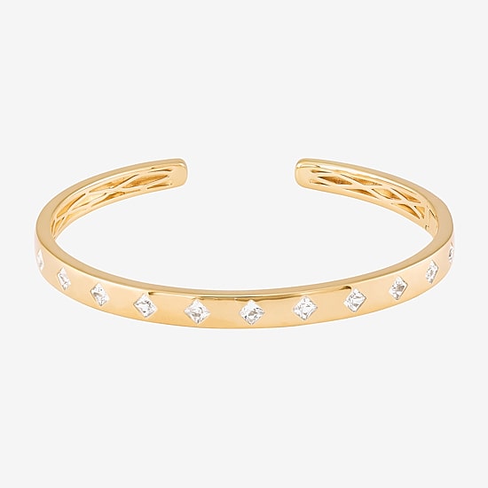 Womens White Sapphire 14K Gold Over Silver Cuff Bracelet