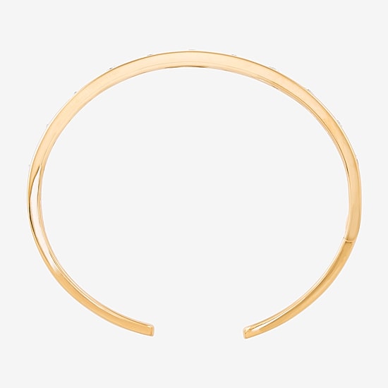 Womens White Sapphire 14K Gold Over Silver Cuff Bracelet