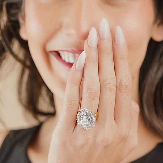 (Si2 / G) Womens 2 1/2 CT. T.W. Lab Grown White Diamond 10K Gold Oval Marquise Cluster Cocktail Ring