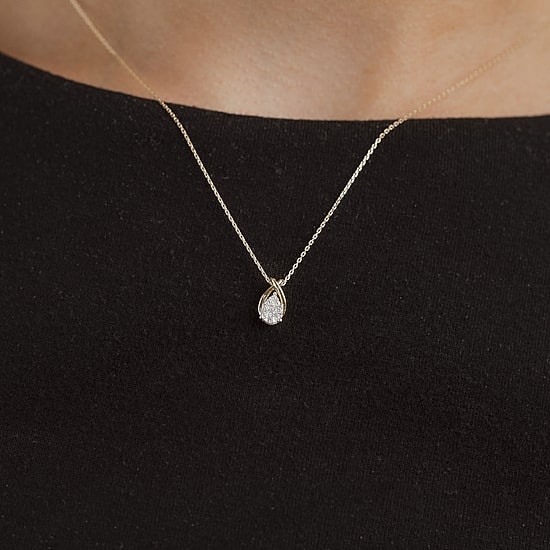 Diamond Blossom (G Womens Diamond Accent Lab Grown White Diamond 10K Gold Pear 18 Inch Pendant Necklace