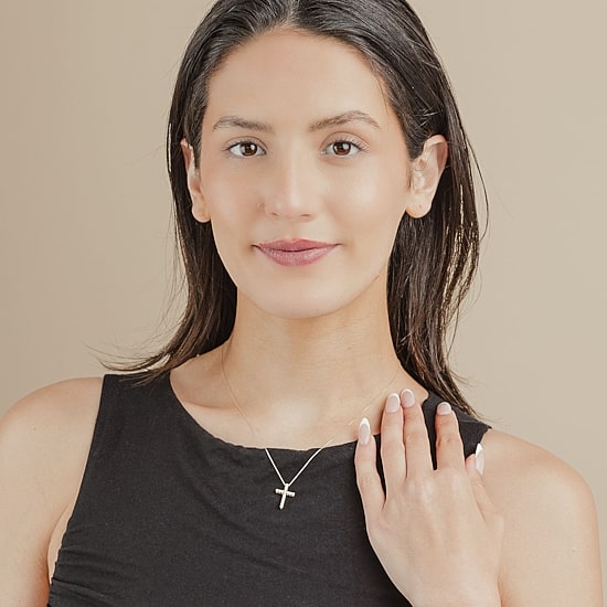 (G/Si2) Womens 1/4 CT. T.W. Lab Grown White Diamond 10K Gold Cross 18 Inch Pendant Necklace