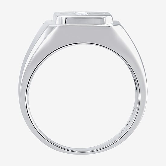 Mens Cubic Zirconia Sterling Silver Cross Signet Ring