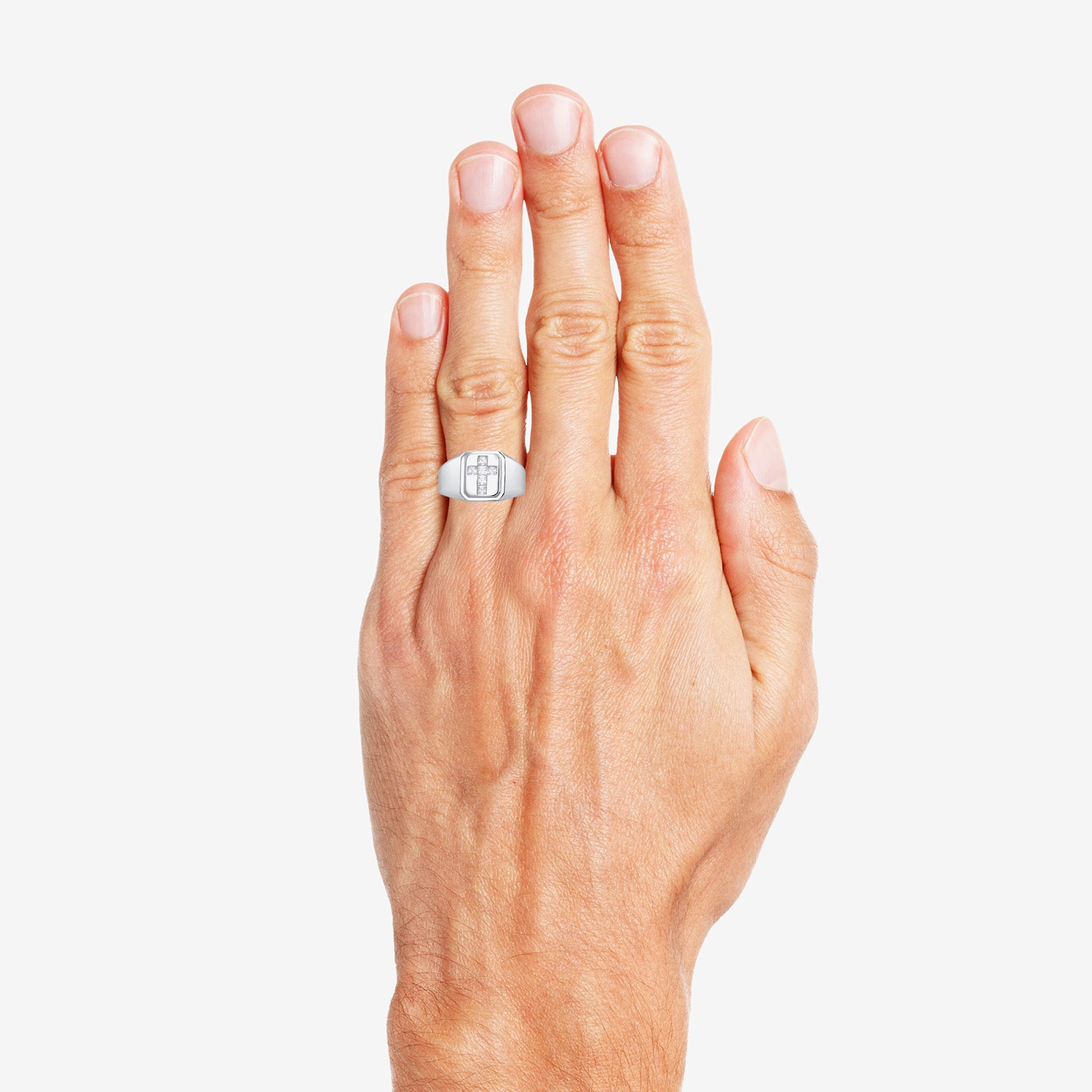 Mens Cubic Zirconia Sterling Silver Cross Signet Ring