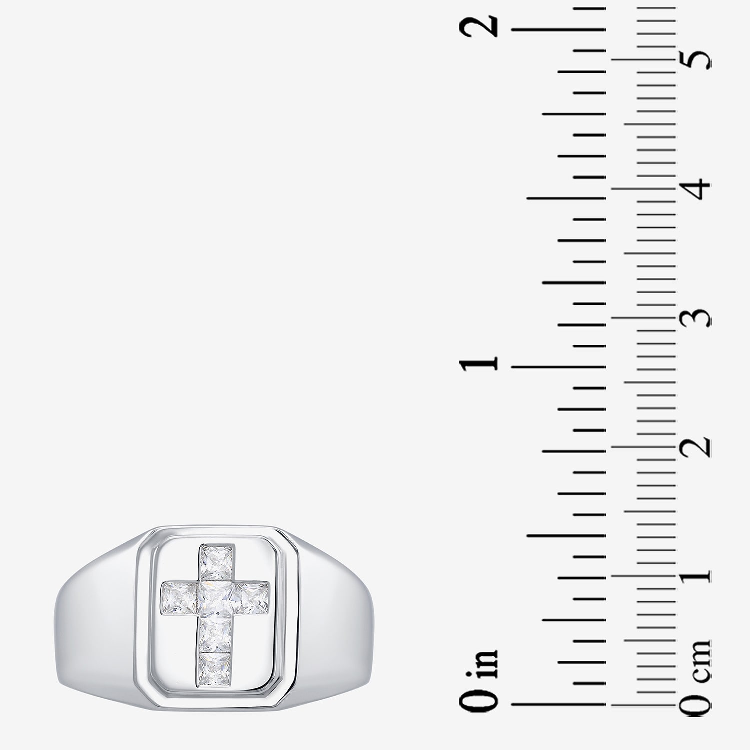 Mens Cubic Zirconia Sterling Silver Cross Signet Ring