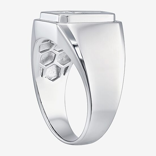 Mens Cubic Zirconia Sterling Silver Cross Signet Ring
