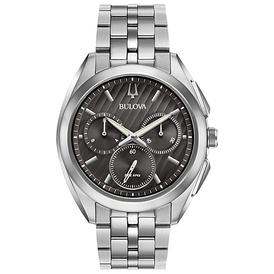 Bulova Curv Mens Silver Tone Stainless Steel Bracelet Watch 96a186