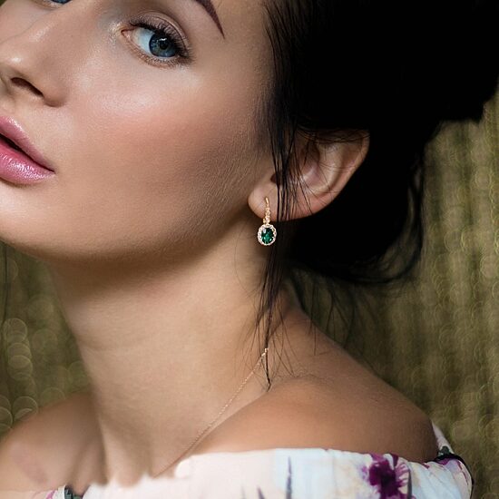 Diamond Accent Lab Created Emerald 14K Gold Drop Earrings
