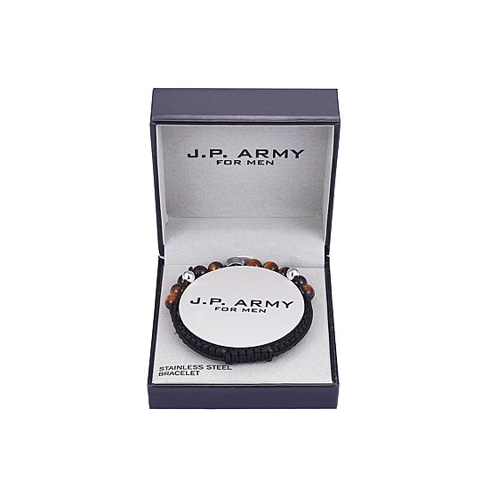 J.P. Army Men's Jewelry Stainless Steel 8 1/2 Inch Bead Cord Bracelet