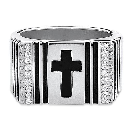 Mens 1/2 CT. T.W. White Cubic Zirconia Cross Signet Ring