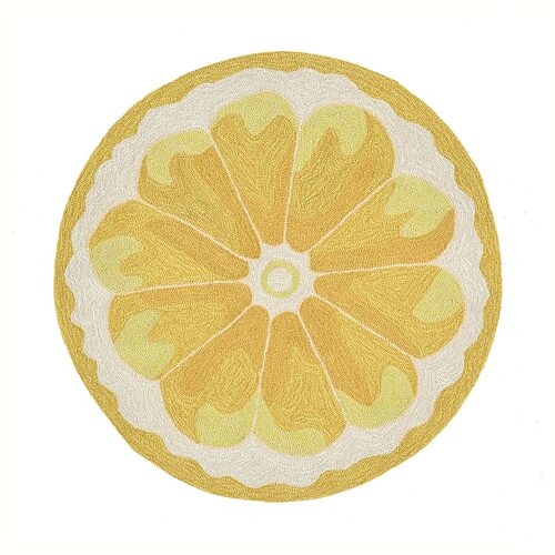 Liora Manne Frontporch Lemon Slice Hand Tufted Washable Indoor Outdoor Round Accent Rug, One Size, Yellow