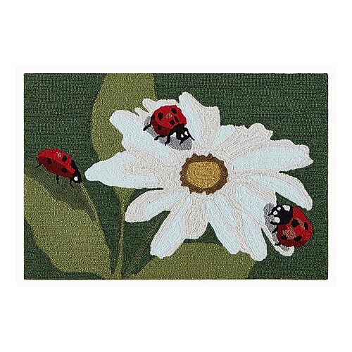 Liora Manne Frontporch Ladybugs Hand Tufted Washable Indoor Outdoor Rectangular Accent Rug, One Size, Green