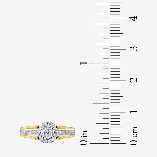 (H-I / I1-I2) Womens 1 CT. T.W. Lab Grown White Diamond 14K Gold Round Side Stone Halo Engagement Ring