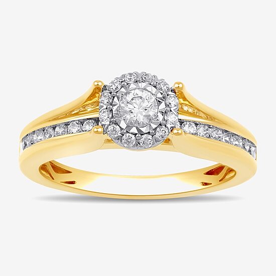 (H-I / I1-I2) Womens 1 CT. T.W. Lab Grown White Diamond 14K Gold Round Side Stone Halo Engagement Ring