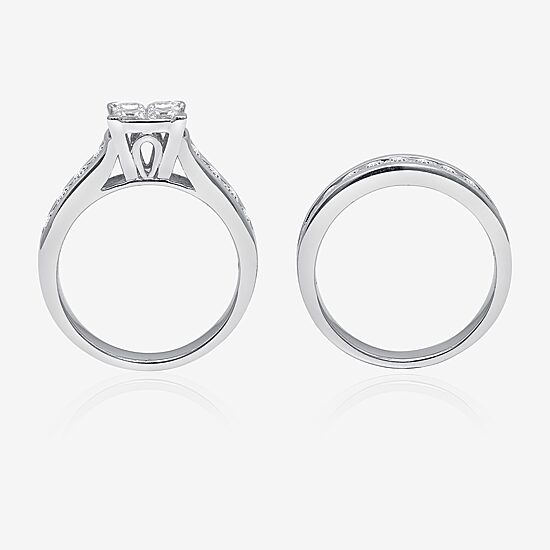 Womens 2 CT. T.W. Natural White Diamond 14K Gold Side Stone Bridal Set