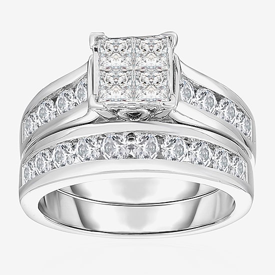 Womens 2 CT. T.W. Natural White Diamond 14K Gold Side Stone Bridal Set
