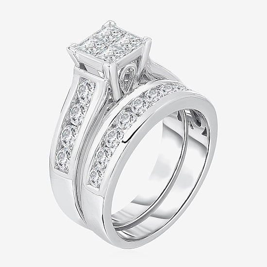 Womens 2 CT. T.W. Natural White Diamond 14K Gold Side Stone Bridal Set