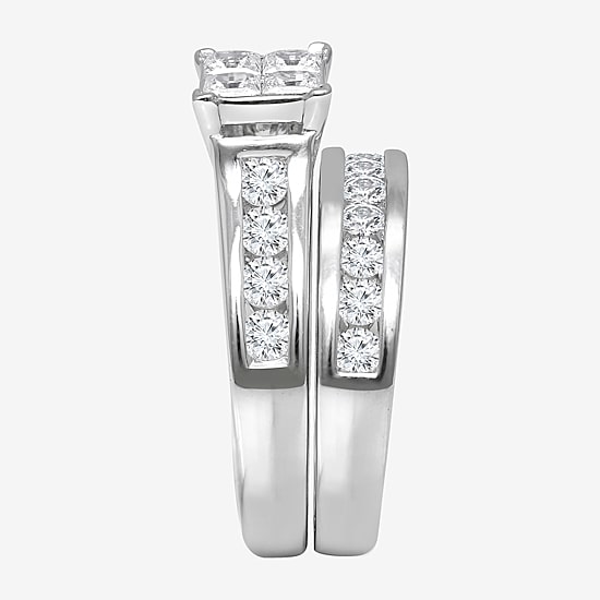 Womens 2 CT. T.W. Natural White Diamond 14K Gold Side Stone Bridal Set