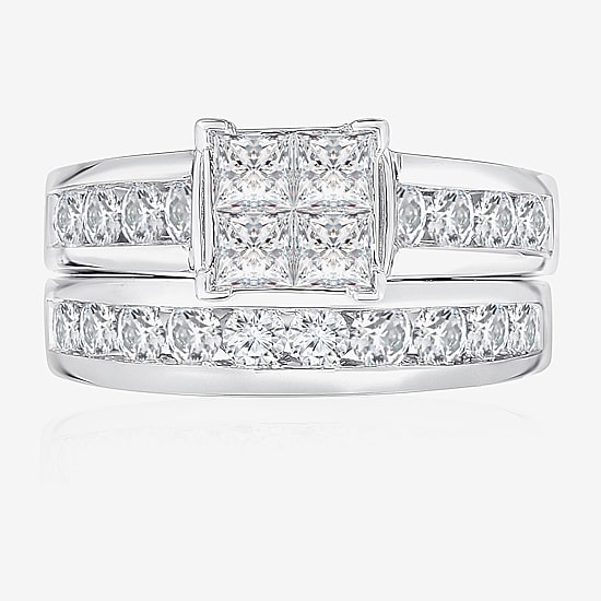 Womens 2 CT. T.W. Natural White Diamond 14K Gold Side Stone Bridal Set