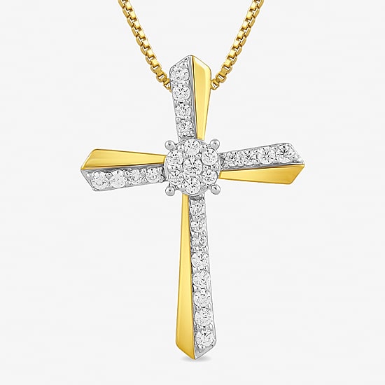 (H-I / I1-I2) Womens 1/4 CT. T.W. Lab Grown White Diamond 14K Gold Over Silver Sterling Silver Cross 18 Inch Pendant Necklace