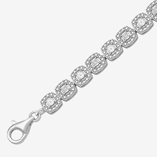 Womens 1/10 CT. T.W. Natural Diamond Sterling Silver Cushion 7.25 Inch Tennis Bracelet