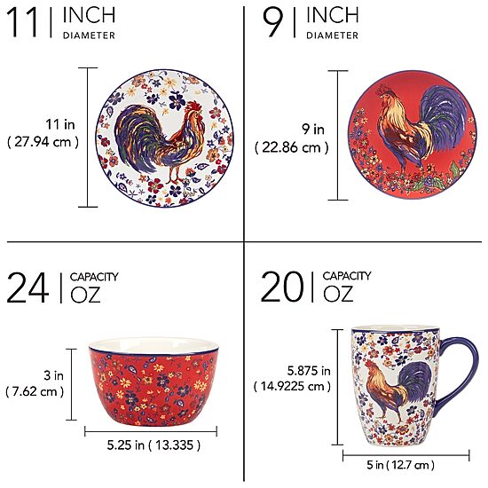 Certified International Morning Rooster 16-pc. Earthenware Dinnerware Set