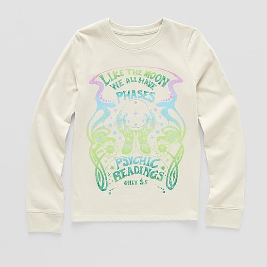 Thereabouts Little & Big Kid Girls Round Neck Long Sleeve Regular Fit Graphic T-Shirt