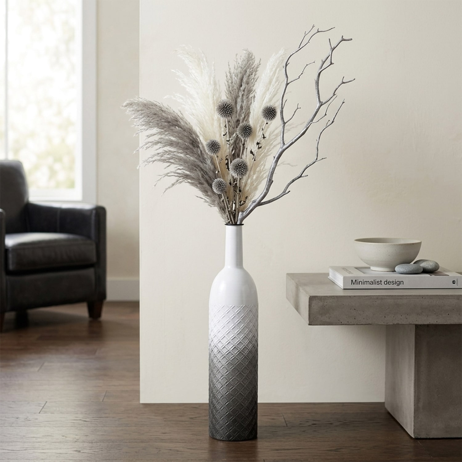 Cheungs Harkona Diamond Pattern Gray Gradient Metal Floor Vase