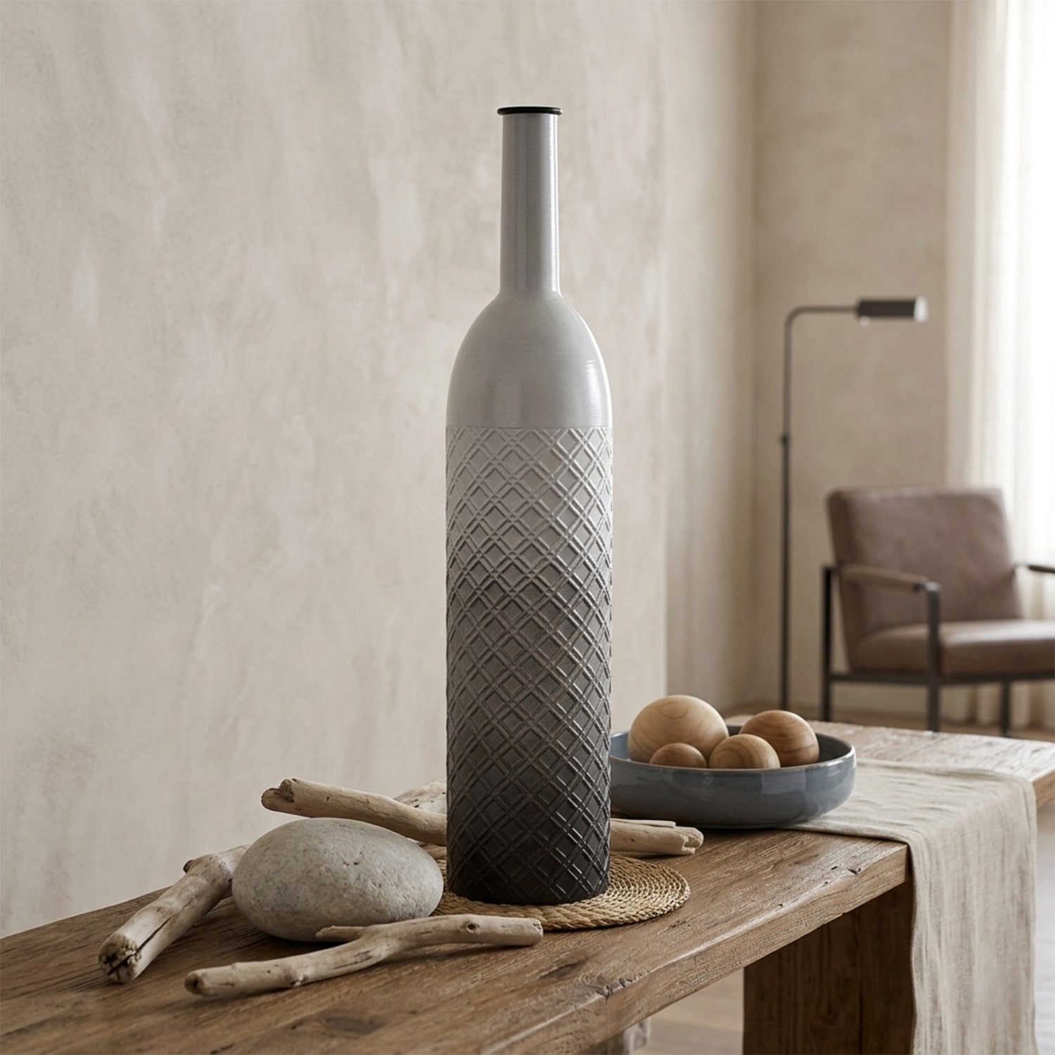 Cheungs Harkona Diamond Pattern Gray Gradient Metal Floor Vase